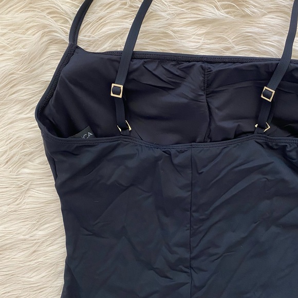 La Blanca Black One Piece Square Neck Neutral Ruched Island Goddess Swimsuit - Picture 7 of 11